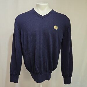Notre Dame Fighting Irish 100% Merino Wool Sweater Men Size XL V-Neck Navy Blue